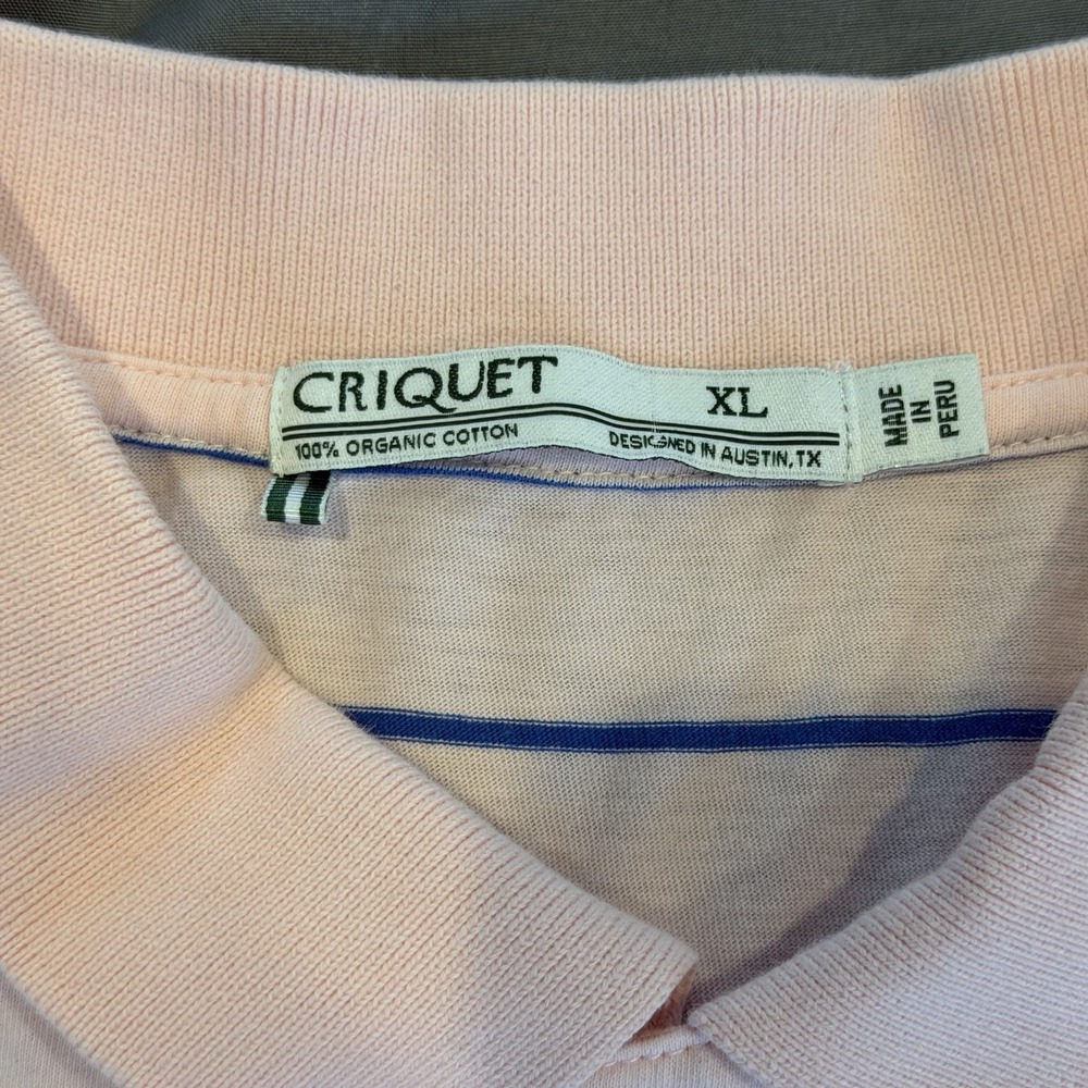 Criquet Polo Shirt Pima Soft Men's XL Pink Striped Lightweight Pocket 4 Button - Picture 3 of 5